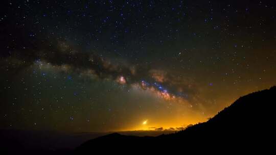 夜空下山脉上的璀璨星河