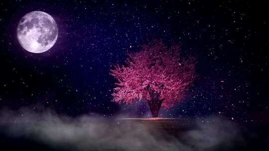 唯美星空下的樱花树