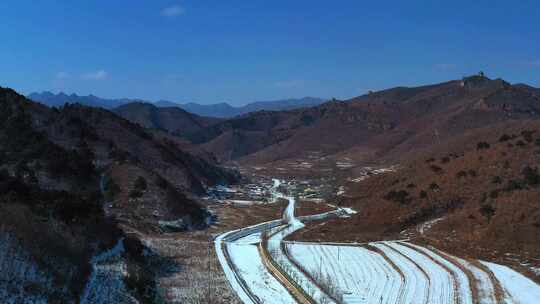 秦皇岛董家口长城雪后壮美自然风光全景