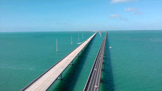 佛罗里达群岛7英里桥的静态无人驾驶飞机拍摄
