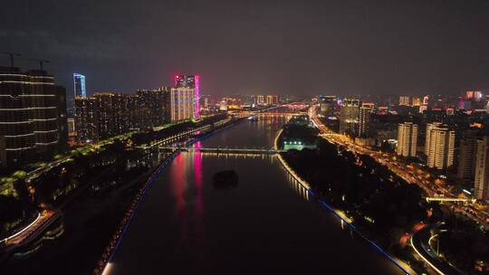 航拍太原汾河人行桥段夜景视频素材模板下载