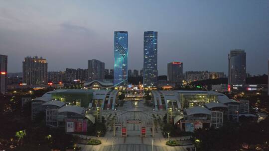 江门地标万达广场五邑广场城市风光航拍4K