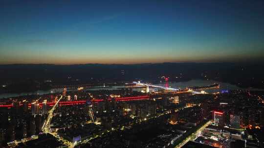 航拍宜昌城市葛洲坝夜景