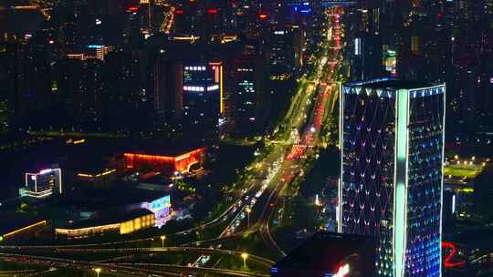 4K航拍杭州滨江CBD夜景
