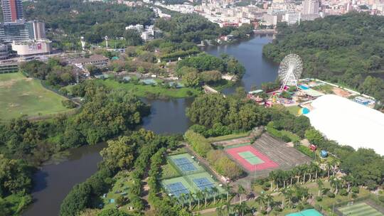 航拍深圳龙华区观澜河流及城区绿化