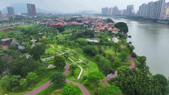 航拍福建漳州九龙江畔龙江岁月旅游度假公园