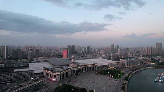 天津海河建筑城市夜景日落风光航拍