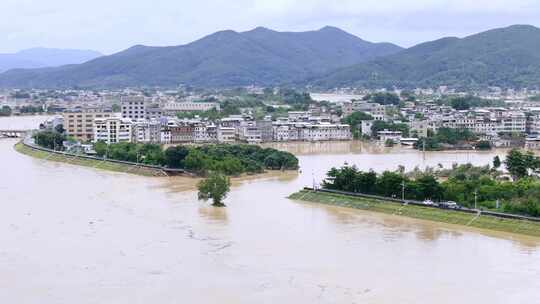 洪水冲毁河堤道路