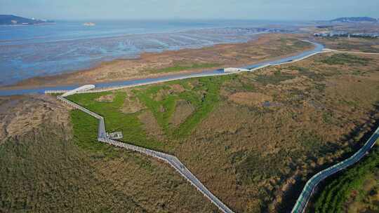 航拍福州闽江河口湿地公园视频素材模板下载