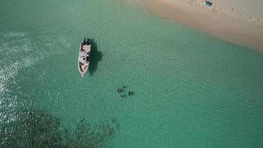 空中高度视图人浴加勒比海，海滩度假，洛斯