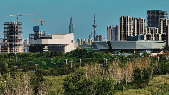 航拍南京江北新区城建以及绿化视频素材模板下载