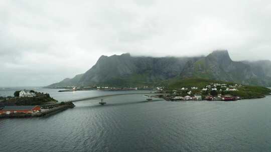 Town， Lofoten，挪威，无人机