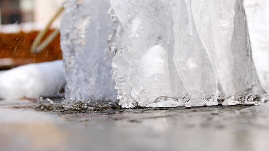 春暖花开冰雪融化滴水泉水空镜