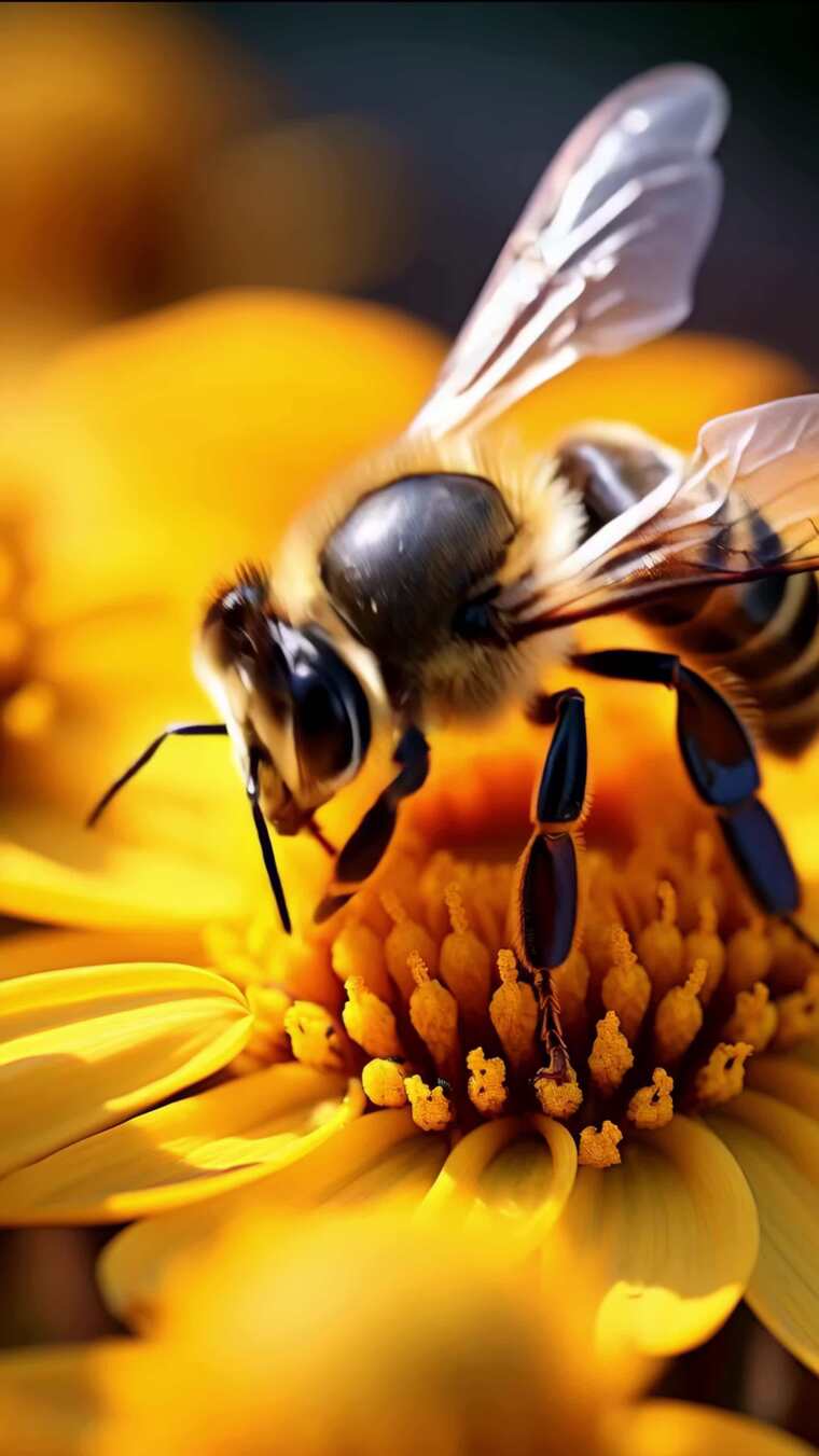 4K蜜蜂采蜜花丛阳光向日葵竖屏
