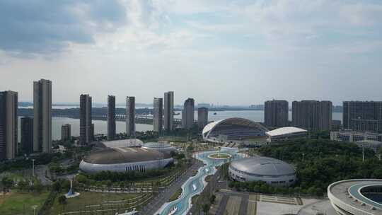 城市建筑体育场馆的高空全景九江市体育中心