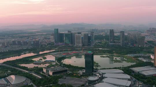义乌城市地标建筑风光大场景4K航拍