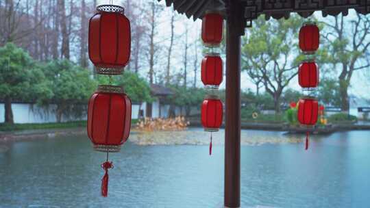 杭州西湖郭庄雨天风景