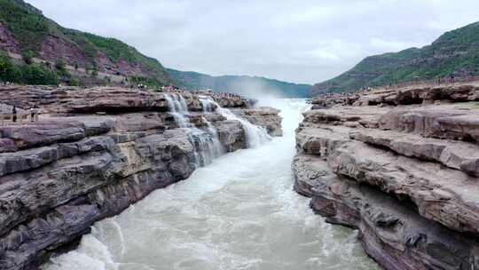 陕西延安宜川县黄河壶口瀑布航拍视频视频素材模板下载