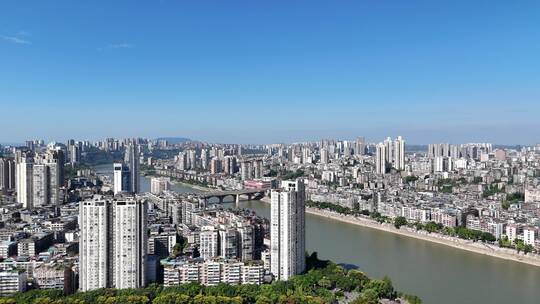 航拍四川泸州城市风光泸州两江汇流