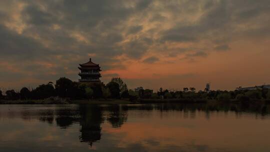 江西科技学院 蓝天阁 阁楼夕阳延时摄影