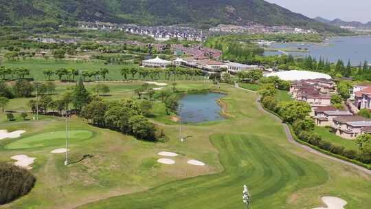 宁波东钱湖高尔夫球场航拍视频素材模板下载