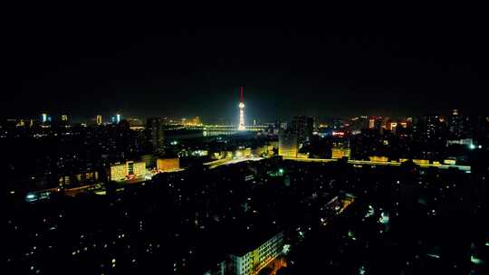 河南洛阳城市夜景灯光航拍