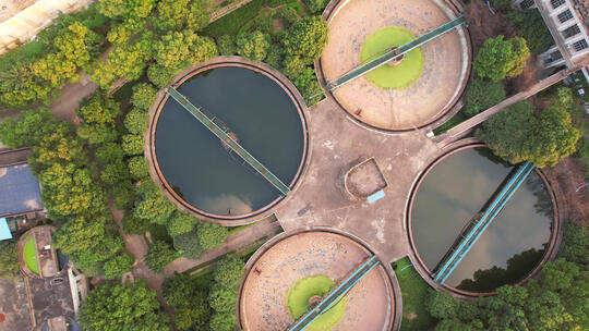航拍城市污水处理厂工业环保设备4k素材