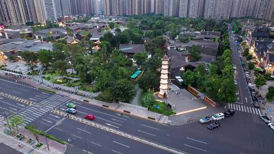 成都高新区铁像寺水街夜景航拍实时