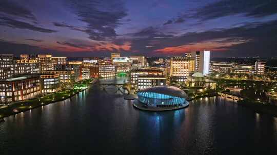 上海华为练秋湖日落 晚霞 夜景