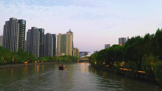 杭州拱墅区大运河武林门沿河风光航拍