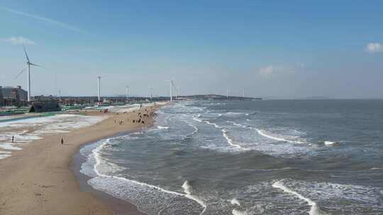 冬日的威海那香海海滩航拍素材