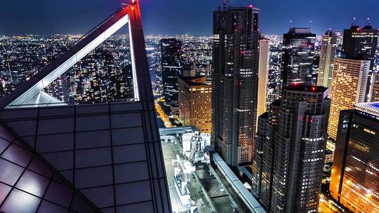 高楼夜景俯瞰城市灯光璀璨全景