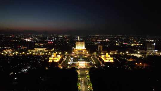 山东东营市政府夜景灯光航拍