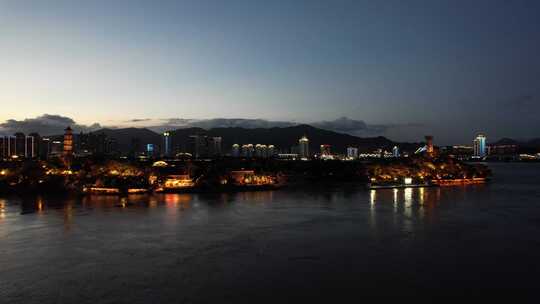 浙江温州城市夜幕降临夜景灯光航拍视频素材模板下载