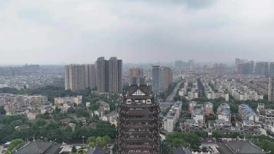 航拍四川眉山地标建筑眉山远景楼