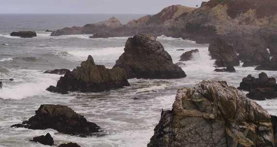 博德加湾，悬崖，海洋，海浪