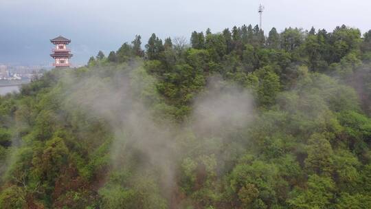 航拍鄂州西山风景区云雾缭绕仙境 鄂州空镜