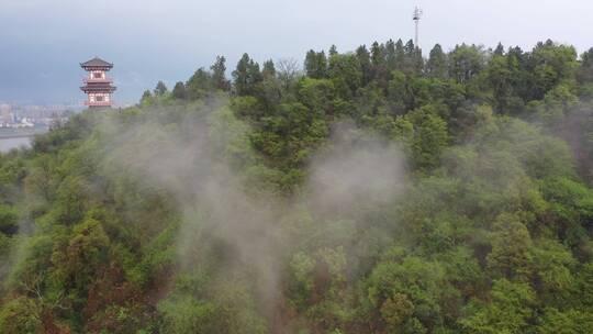 航拍鄂州西山风景区云雾缭绕仙境 鄂州空镜视频素材模板下载