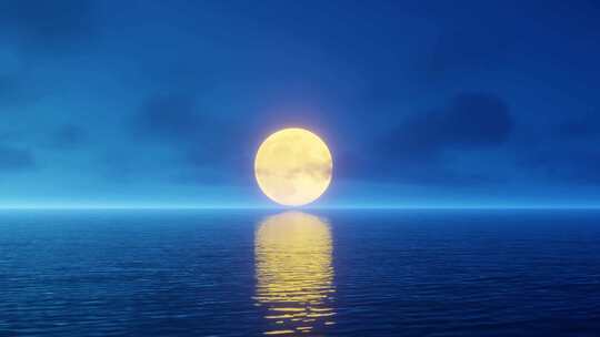 金色月亮 湖面月亮 海上月亮