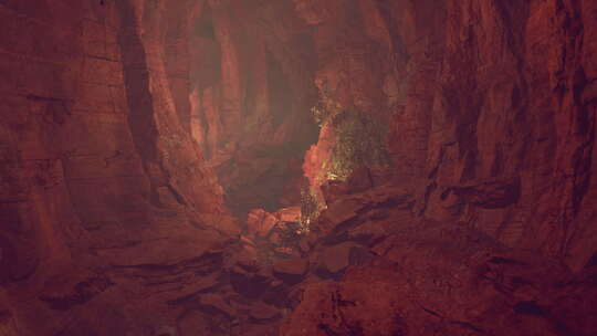 充满红色岩石的充满活力的洞穴
