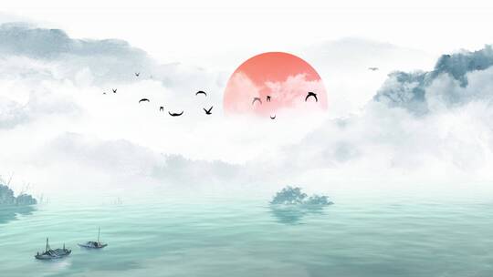 4K中国风山水飞鸟意境背景视频视频素材模板下载