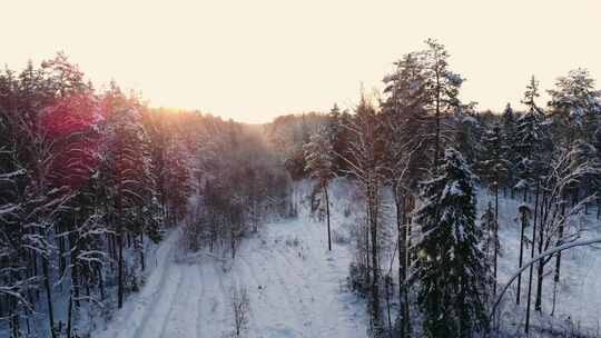 4k航拍唯美雾凇冬季冬天自然风光风景东北