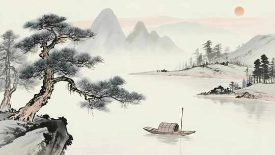 中式水墨山水风景画面