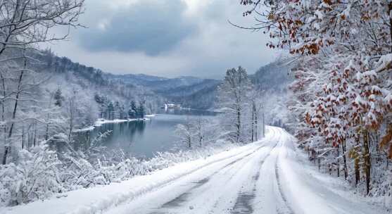 冬日湖泊雪景宁静