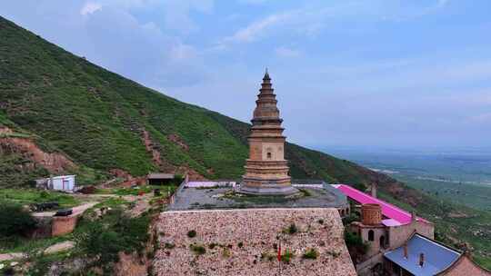 航拍延时+实景阳原澍鹫寺塔 唐代佛塔4K素材