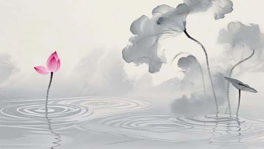 水墨画荷花，晕染古诗词朗诵动态背景