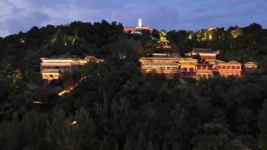 甘肃兰州白塔山公园兰州白塔寺夜景航拍