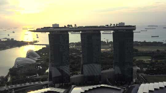 新加坡滨海湾城市日出航拍合集最新视频素材模板下载