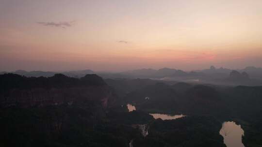 广东韶关丹霞山5A景区晚霞日落夕阳航拍