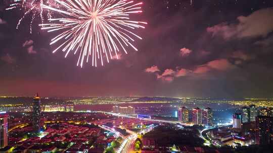 新年春节烟花绽放除夕团圆中国传统焰火